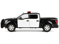 2019 Ford F-150 Lariat Crew Cab Pickup Truck Black and White with Flashing Light Bar and Front and Rear Lights and Sounds 1/24-1/27 Diecast Model Car by Motormax image 3