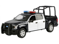 2019 Ford F-150 Lariat Crew Cab Pickup Truck with Bed Cage Black and White with Flashing Light Bar and Front and Rear Lights and Sounds 1/24-1/27 Diecast Model Car by Motormax image 2