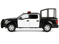 2019 Ford F-150 Lariat Crew Cab Pickup Truck with Bed Cage Black and White with Flashing Light Bar and Front and Rear Lights and Sounds 1/24-1/27 Diecast Model Car by Motormax image 3