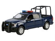 2019 Ford F-150 Lariat Crew Cab Pickup Truck with Bed Cage Dark Blue with Flashing Light Bar and Front and Rear Lights and Sounds 1/24-1/27 Diecast Model Car by Motormax image 2