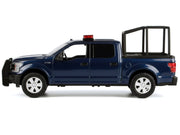 2019 Ford F-150 Lariat Crew Cab Pickup Truck with Bed Cage Dark Blue with Flashing Light Bar and Front and Rear Lights and Sounds 1/24-1/27 Diecast Model Car by Motormax image 3