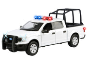 2019 Ford F-150 Lariat Crew Cab Pickup Truck with Bed Cage White with Flashing Light Bar and Front and Rear Lights and Sounds 1/24-1/27 Diecast Model Car by Motormax image 2