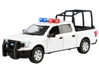 2019 Ford F-150 Lariat Crew Cab Pickup Truck with Bed Cage White with Flashing Light Bar and Front and Rear Lights and Sounds 1/24-1/27 Diecast Model Car by Motormax image 2
