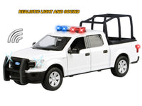 2019 Ford F-150 Lariat Crew Cab Pickup Truck with Bed Cage White with Flashing Light Bar and Front and Rear Lights and Sounds 1/24-1/27 Diecast Model Car by Motormax image 3