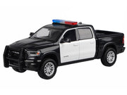2019 RAM 1500 Laramie Crew Cab Pickup Truck Black and White with Flashing Light Bar and Front and Rear Lights and Sounds 1/24-1/27 Diecast Model Car by Motormax image 2