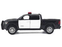 2019 RAM 1500 Laramie Crew Cab Pickup Truck Black and White with Flashing Light Bar and Front and Rear Lights and Sounds 1/24-1/27 Diecast Model Car by Motormax image 3