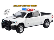 2019 RAM 1500 Laramie Crew Cab Pickup Truck White with Flashing Light Bar and Front and Rear Lights and Sounds 1/24-1/27 Diecast Model Car by Motormax image 3