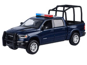 2019 RAM 1500 Laramie Crew Cab Pickup Truck with Bed Cage Dark Blue with Flashing Light Bar and Front and Rear Lights and Sounds 1/24-1/27 Diecast Model Car by Motormax image 2