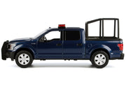 2019 RAM 1500 Laramie Crew Cab Pickup Truck with Bed Cage Dark Blue with Flashing Light Bar and Front and Rear Lights and Sounds 1/24-1/27 Diecast Model Car by Motormax image 3