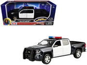 2017 Chevrolet Silverado 1500 LT Z71 Crew Cab Pickup Truck Black and White with Flashing Light Bar and Front and Rear Lights and Sounds 1/24-1/27 Diecast Model Car by Motormax