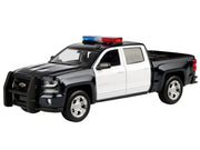 2017 Chevrolet Silverado 1500 LT Z71 Crew Cab Pickup Truck Black and White with Flashing Light Bar and Front and Rear Lights and Sounds 1/24-1/27 Diecast Model Car by Motormax image 2