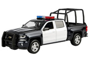 2017 Chevrolet Silverado 1500 LT Z71 Crew Cab Pickup Truck with Bed Cage Black and White with Flashing Light Bar and Front and Rear Lights and Sounds 1/24-1/27 Diecast Model Car by Motormax image 2