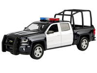 2017 Chevrolet Silverado 1500 LT Z71 Crew Cab Pickup Truck with Bed Cage Black and White with Flashing Light Bar and Front and Rear Lights and Sounds 1/24-1/27 Diecast Model Car by Motormax image 2