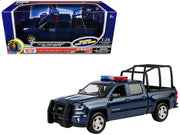 2017 Chevrolet Silverado 1500 LT Z71 Crew Cab Pickup Truck with Bed Cage Dark Blue with Flashing Light Bar and Front and Rear Lights and Sounds 1/24-1/27 Diecast Model Car by Motormax