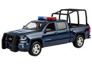 2017 Chevrolet Silverado 1500 LT Z71 Crew Cab Pickup Truck with Bed Cage Dark Blue with Flashing Light Bar and Front and Rear Lights and Sounds 1/24-1/27 Diecast Model Car by Motormax image 2
