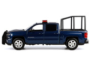 2017 Chevrolet Silverado 1500 LT Z71 Crew Cab Pickup Truck with Bed Cage Dark Blue with Flashing Light Bar and Front and Rear Lights and Sounds 1/24-1/27 Diecast Model Car by Motormax image 3