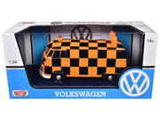 Volkswagen Type 2 (T1) Airport Runway Delivery Van Black and Orange Checkered 1/24 Diecast Model Car by Motormax image 3