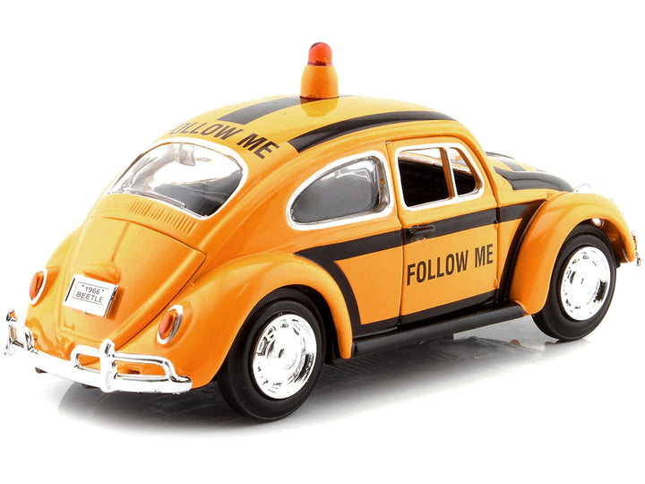 1966 Volkswagen Beetle "Follow Me" Airport Safety Vehicle Yellow with Black Stripes 1/24 Diecast Model Car by Motormax image 2