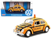 1966 Volkswagen Beetle "Follow Me" Airport Safety Vehicle Yellow with Black Stripes 1/24 Diecast Model Car by Motormax image 3