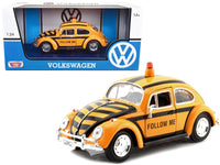 1966 Volkswagen Beetle "Follow Me" Airport Safety Vehicle Yellow with Black Stripes 1/24 Diecast Model Car by Motormax image 3