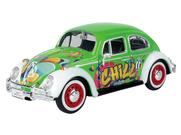 1966 Volkswagen Beetle Green with Graffiti Graphics 1/24 Diecast Model Car by Motormax image 2