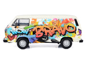 Volkswagen Type 2 (T3) Van White Metallic with Graffiti Graphics 1/24 Diecast Model Car by Motormax image 2