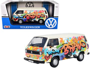 Volkswagen Type 2 (T3) Van White Metallic with Graffiti Graphics 1/24 Diecast Model Car by Motormax image 5