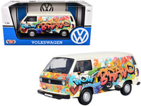Volkswagen Type 2 (T3) Van White Metallic with Graffiti Graphics 1/24 Diecast Model Car by Motormax image 5