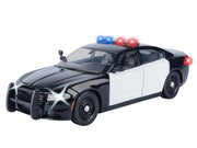 2023 Dodge Charger Pursuit Police Car Black and White with Flashing Light Bar Front and Rear Lights and 2 Sounds "Builder's Kit" 1/24 Diecast Model Car by Motormax image 2