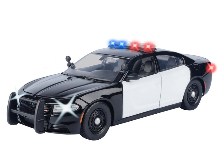 2023 Dodge Charger Pursuit Police Car Black and White with Flashing Light Bar Front and Rear Lights and 2 Sounds "Builder's Kit" 1/24 Diecast Model Car by Motormax image 2