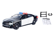 2023 Dodge Charger Pursuit Police Car Black and White with Flashing Light Bar Front and Rear Lights and 2 Sounds "Builder's Kit" 1/24 Diecast Model Car by Motormax image 3