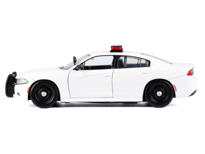 2023 Dodge Charger Pursuit Police Car Unmarked White with Flashing Light Bar Front and Rear Lights and 2 Sounds "Builder's Kit" 1/24 Diecast Model Car by Motormax image 2