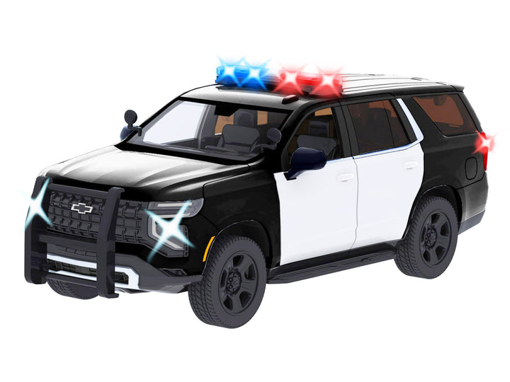 2025 Chevrolet Tahoe PPV Black and White "Builder's Kit" with Flashing Light Bar and Front and Rear Lights and Sounds 1/24 Diecast Model Car by Motormax image 2