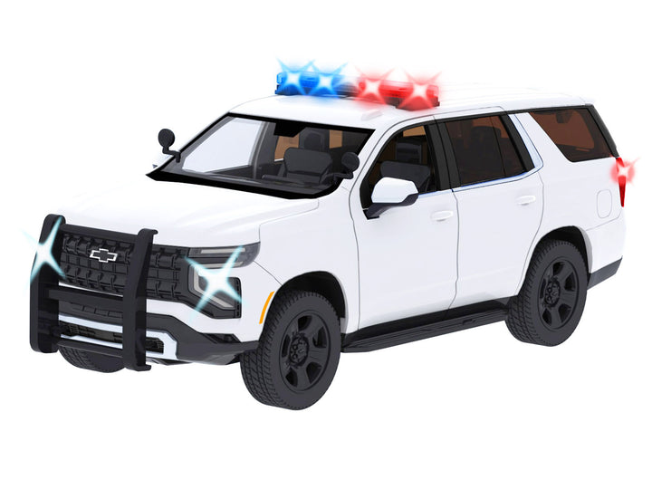 2025 Chevrolet Tahoe PPV White "Builder's Kit" with Flashing Light Bar and Front and Rear Lights and Sounds 1/24 Diecast Model Car by Motormax image 2