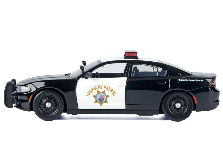 2023 Dodge Charger Pursuit Police Car "California Highway Patrol (CHP)" Black and White with Flashing Light Bar and Front and Rear Lights and Sounds 1/24 Diecast Model Car by Motormax image 2
