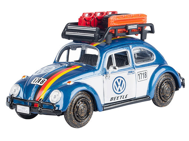 1966 Volkswagen Beetle Off Road #1718 Blue Metallic and White with German Flag Stripes and Roof Rack Accessories 1/24 Diecast Model Car by Motormax image 2
