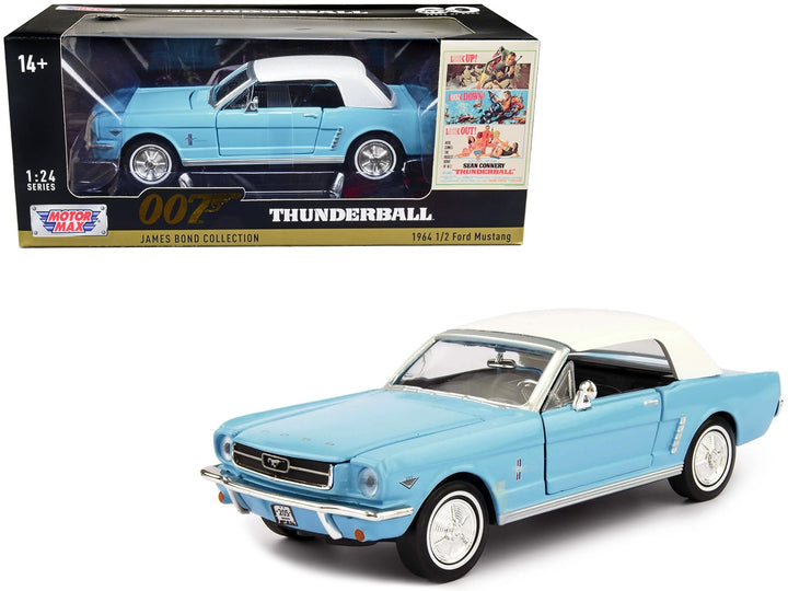 1964 1/2 Ford Mustang Light Blue with White Top James Bond 007 "Thunderball" (1965) Movie "James Bond Collection" Series 1/24 Diecast Model Car by Motormax image 2