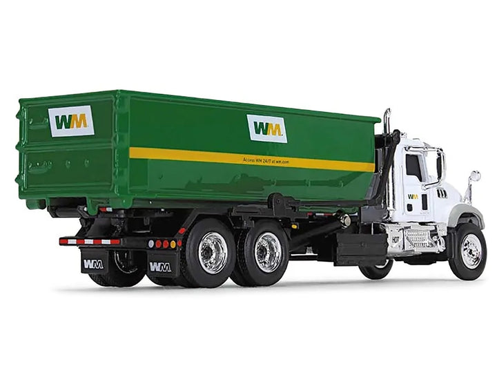 Mack Granite MP Refuse Garbage Truck with Tub-Style Roll-Off Container "Waste Management" White and Green 1/87 (HO) Diecast Model by First Gear image 2