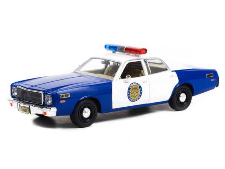 1975 Plymouth Fury "Osage County Sheriff" Blue and White 1/24 Diecast Model Car by Greenlight image 2