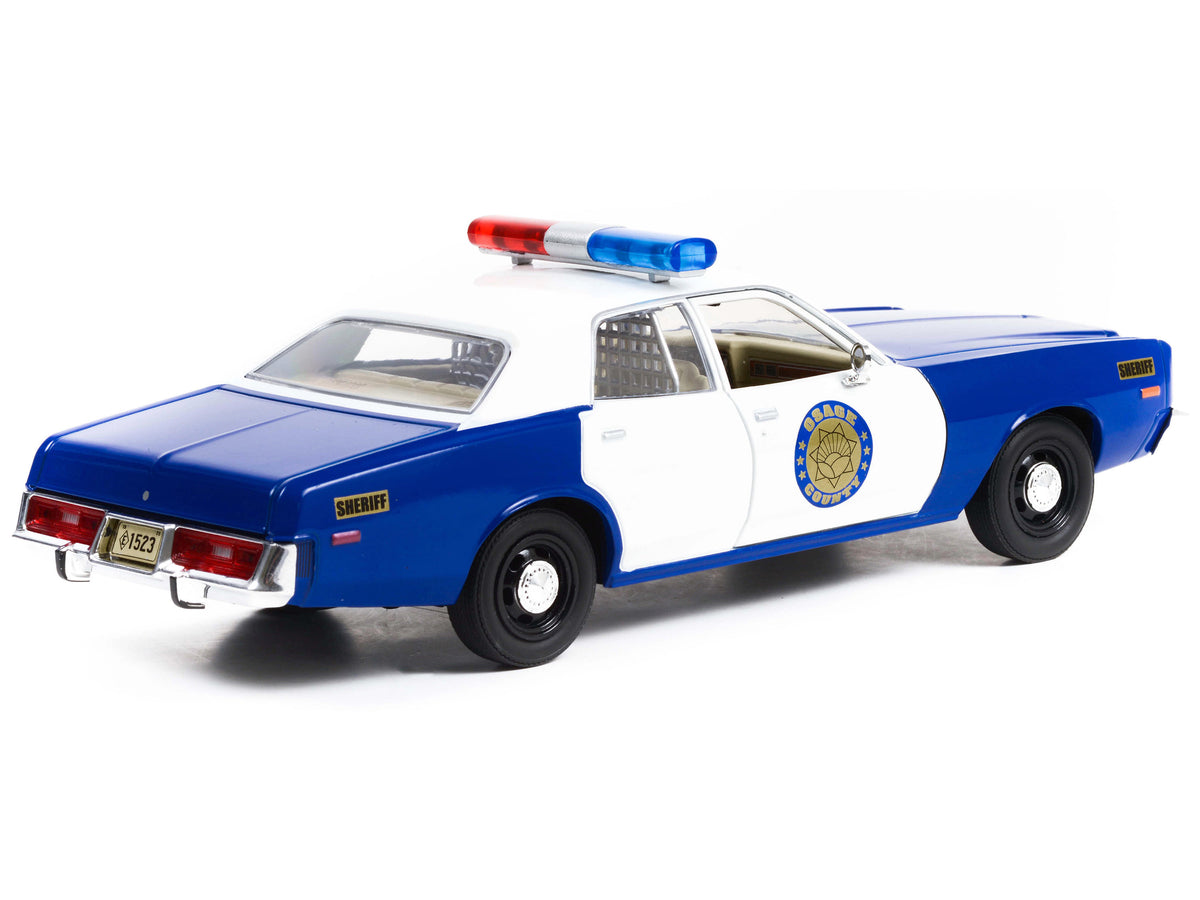 1975 Plymouth Fury "Osage County Sheriff" Blue and White 1/24 Diecast Model Car by Greenlight image 3