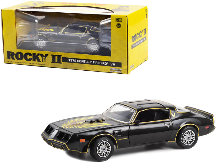 1979 Pontiac Firebird T/A Trans Am Black with Hood Phoenix "Rocky II" (1979) Movie 1/24 Diecast Model Car by Greenlight image 2