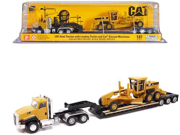 Diecast Masters CAT CT660 lowboy trailer 163H motor grader yellow 1:87 84414, product image 1