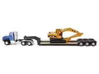 CAT Caterpillar CT660 Day Cab Tractor Blue Metallic with Lowboy Trailer and CAT 315C L Hydraulic Excavator Yellow 1/87 (HO) Diecast Model by Diecast Masters image 2