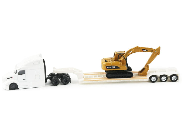 Peterbilt 579 Tractor White with Lowboy Trailer and CAT 315C Excavator Yellow 1/87 (HO) Diecast Model by Diecast Masters image 2