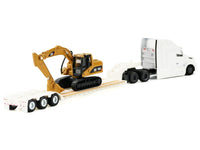 Peterbilt 579 Tractor White with Lowboy Trailer and CAT 315C Excavator Yellow 1/87 (HO) Diecast Model by Diecast Masters image 3