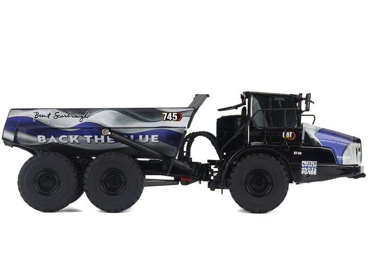 CAT Caterpillar 745 Articulated Dump Truck "Brent Scarbrough & Co. - Back the Blue" Black with Graphics "High Line" Series 1/50 Diecast Model by Diecast Masters image 2