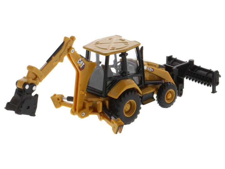 CAT Caterpillar 420 XE Backhoe Loader with Work Tools Yellow 1/64 Diecast Model by Diecast Masters image 2