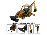 CAT Caterpillar 420 XE Backhoe Loader with Work Tools Yellow 1/64 Diecast Model by Diecast Masters image 3