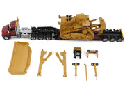 Kenworth T880 Day Cab Red and Trail King TK120 Lowboy Trailer with CAT Caterpillar D11R Dozer and Components Load "Transport Series" 1/50 Diecast Model by Diecast Masters image 2