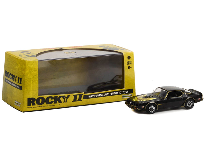 1979 Pontiac Firebird T/A Trans Am Black with Hood Phoenix "Rocky II (1979) Movie" 1/43 Diecast Model Car by Greenlight image 2